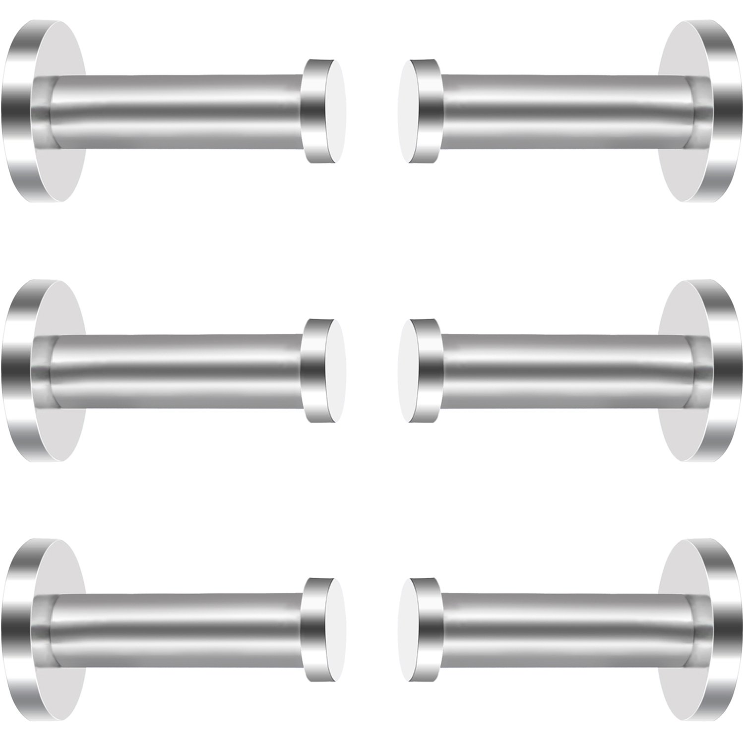 6 Pieces Stainless Steel Wall-Mount Robe Hook Coat Hook Towel Wall Hook, Brushed Nickel (Silver, 2 Inch)