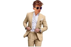 TESSCY Boys Linen Suits Casual 2 Piece Summer Beach Wedding Tuxedo Suit for Boy Ring Bearer Outfit