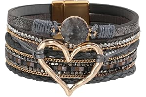 P Ammy Fashion® Women's Multi-layer Love Heart Leather Wrap Bracelets Stackable Boho Bangles Bohemian Cuff with Magnetic Clasp Jewelry Gift
