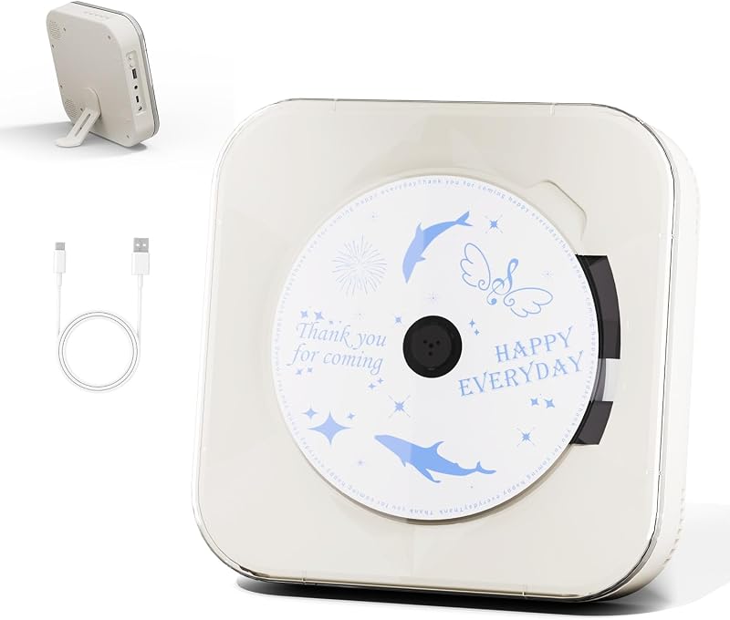 Yintiny Portable CD Player Transparent Lid Speakers Bluetooth USB Port