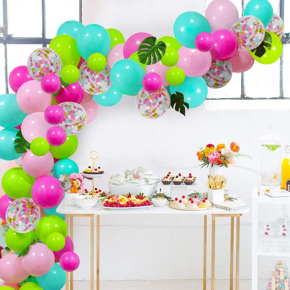 pics Pink Blue And Green Balloons tropical themed balloons garland kit 112 pcs luau party decorations blue green hot pink confetti balloons with strip tools and palm leaves for