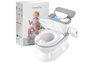 CheerTry 2-in-1 Toddler Potty Training Toilet - Larger Potty Chair & Detachable Training Seat for Boys & Girls Ages 1-3 with Flushing Sound, Wipes Storage, Toilet Paper Holder - Grey