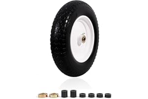 MZREXN 14.5" Wheelbarrow Tire Flat-Free 3.00/3.25/3.50/4.00-8" Solid Tire and Wheel with 3"-7" Centered Hub, 3/4" & 5/8" Bearings Replacement for Hand Truck/Dolly/Utility Cart/Garden Cart 1PCS White