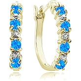 Sterling Silver Genuine or Synthetic Gemstone 20mm Round Small Hoop Earrings for Women