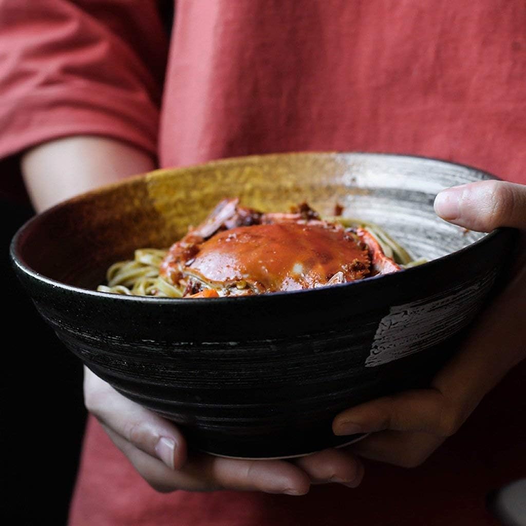 Gweat 7.5 inch Japanese Style Creative Vintage Ceramics Salad Bowl Personality Ramen Deep Soup Bowl