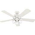 Hunter 52 inch Indoor Ceiling Fan with LED Lights and Pull Chain - White Ceiling Fan, 5 Blades, Standard Mount, For Bedroom, 