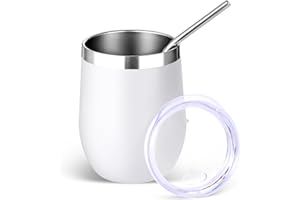 Volhoply 12oz Stainless Steel Wine Tumbler with Lid and Straw,Double Wall Vacuum Insulated Stemless Wine Glasses,Reusable Tra