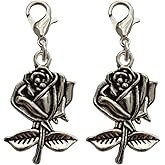 WYGUYO 2pcs Rose Flower Clip on Charm, Plant Zipper Pull, Planner Charm, Cute Jewelry Making Accessories