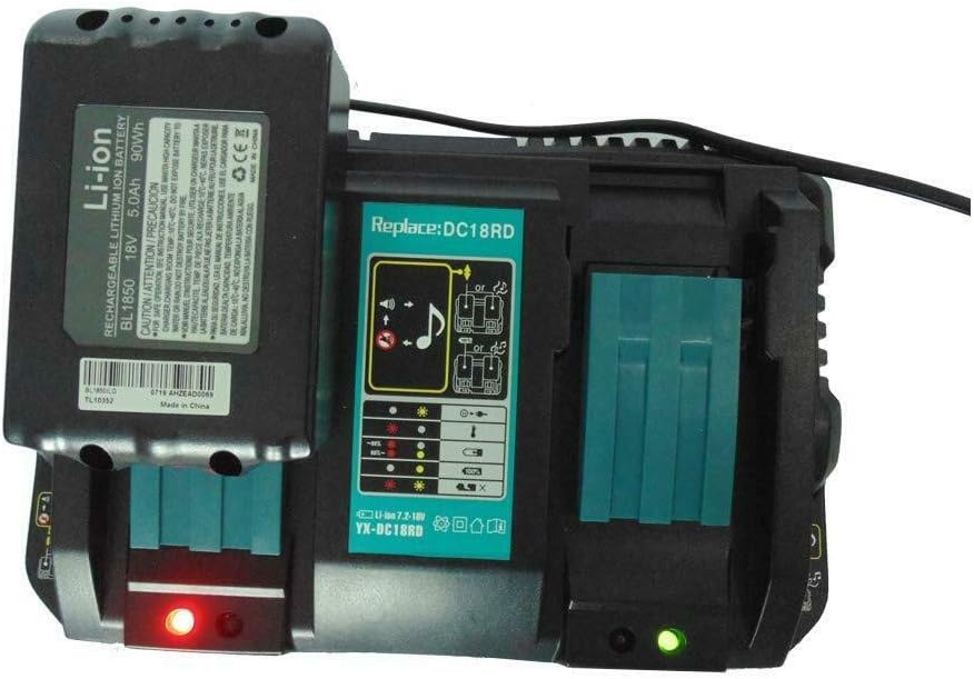 2x 18V 5.0Ah BL1850 B replacement battery with 4A 110V DC18RD Dual Quick Charger for Makita BL1830 BL1840 BL1850,Makita Radio DMR100 DMR102 DMR103B DMR104 DMR105 DMR108 DUR181Z DUC353Z DUH523Z - Image 5