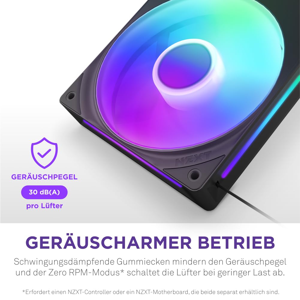 NZXT F360 RGB Core - 360 mm Einzelrahmen-Lüftereinheit mit 3 x 120 mm RGB-Lüftern - Drehzahl- und Beleuchtungssteuerung - Hoher statischer Druck und Luftstrom - 8 aRGB-LEDs pro Lüfter - Schwarz 8