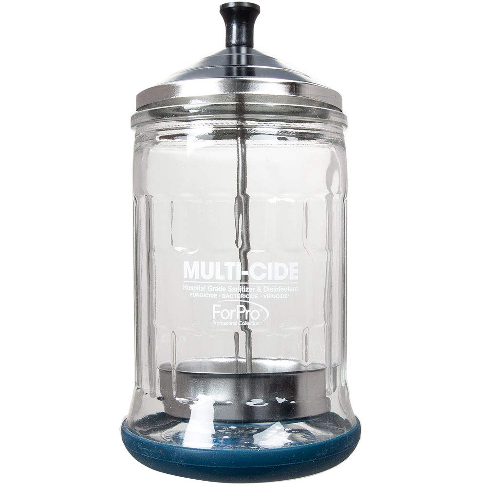 ForPro Professional Collection Multi-Cide Midsize Disinfecting Jar - Disinfectant Glass Jar for Manicure & Spa Implements - 21 Ounces, 8” H x 4.25” W, Blue : Beauty
