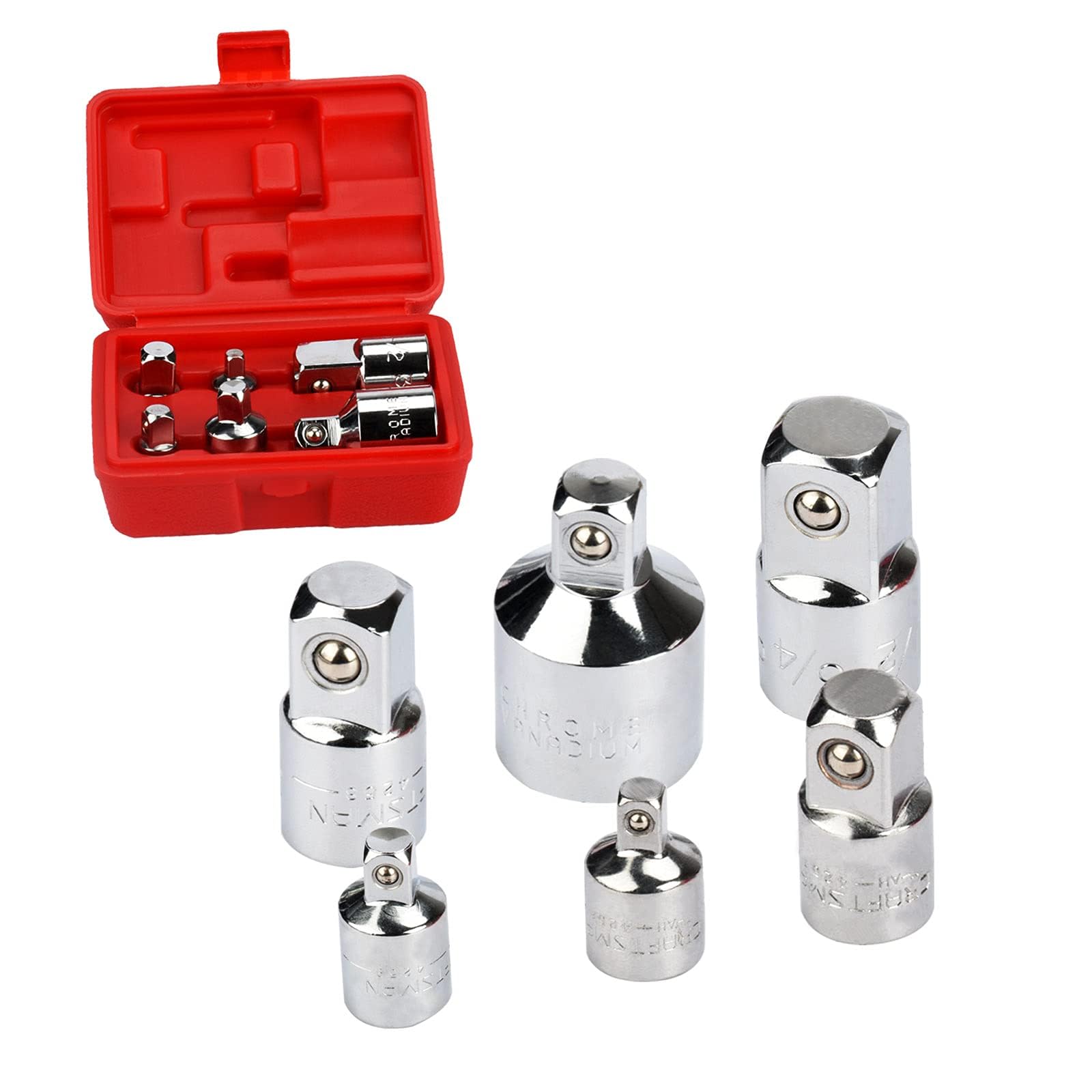 oumuik 6 Pcs Socket Adapter and Reducer Set, 1/4-inch, 1/4-inch, 3/8-inch, 1/2-inch Ratchet/Socket Set/Extentsion Conversion Kit, Premium Chrome Vanadium Steel with Mirror Finish