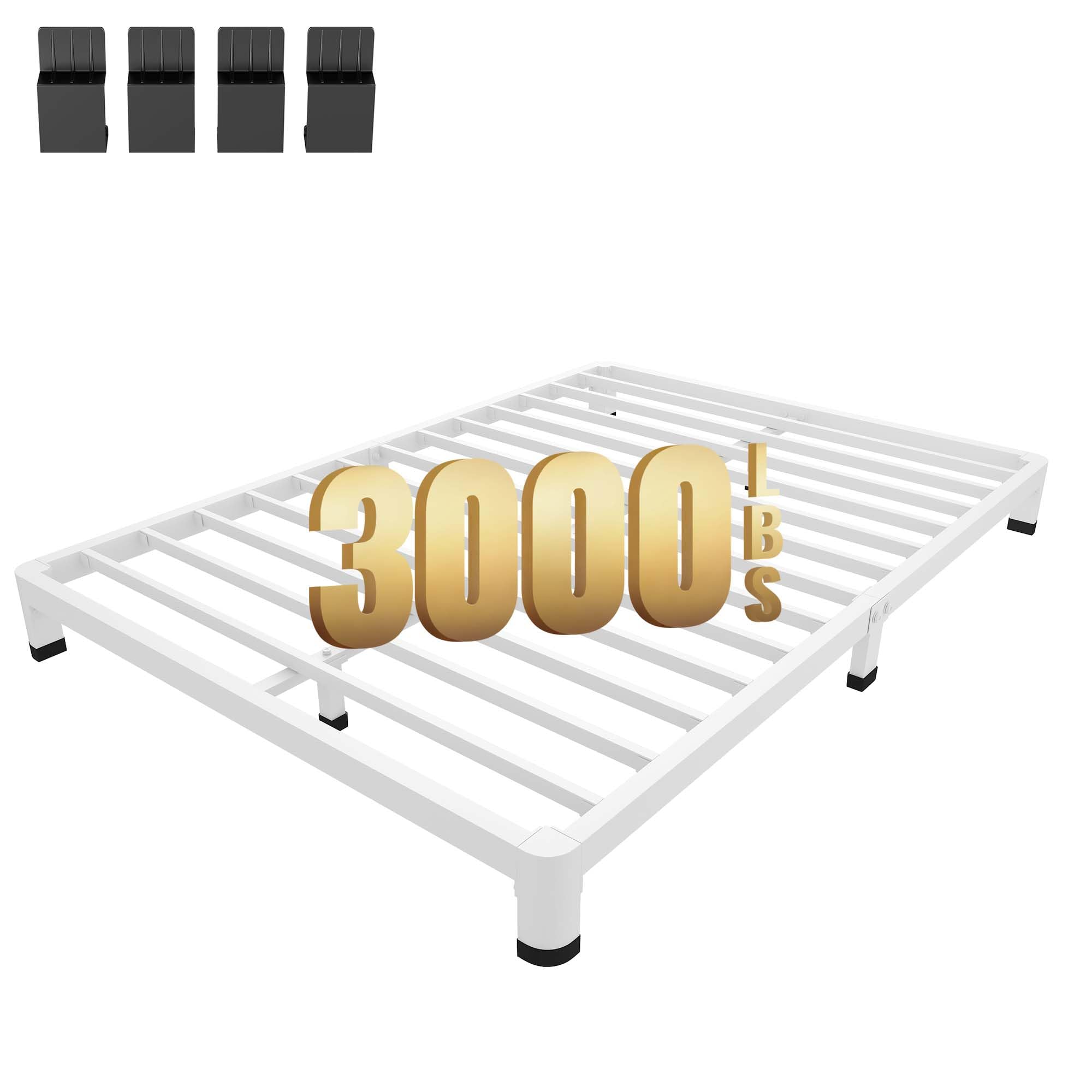 MAF 4 Inch Full Size Metal Platform Bed Frame White with Round Corner Legs, Mattress Slide Stopper, 3000 LBS Heavy Duty Steel Slats Support, Noise Free, No Box Spring Needed, Easy Assembly