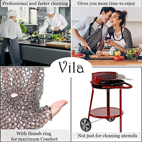 Cast Iron Cleaner - Lightweight, Flexible and Rust Proof Chainmail Scrubber - Cleans Cookware like New with No Scratches or Residue - 7” Round Stainless Steel Brush Cloth for Pots, Pans and Bakeware