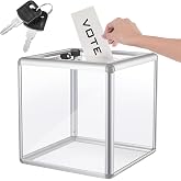 Lineshading 1 Pcs Acrylic Ballot Donation Box with Lock, 10x10x10 in Clear | Raffle Container in Fundraising Events, Secure Slot with Key Lock, Suggestion Tip Jar, Transparent Acrylic Storage