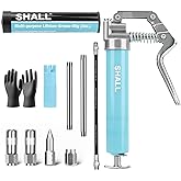 SHALL Mini Grease Gun, Small Grease Gun Kit (3.52OZ Capacity, 3000PSI) with 2PCS 4-Jaw couplers, Sharp Nozzle, Extension Adap