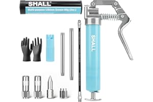 SHALL Mini Grease Gun Kit (3.52OZ, 3000PSI) with Accessories: 2x 4-Jaw Couplers, Sharp Nozzle, Extension Adapter, 3OZ Grease, Reinforced Glove & Cleaner