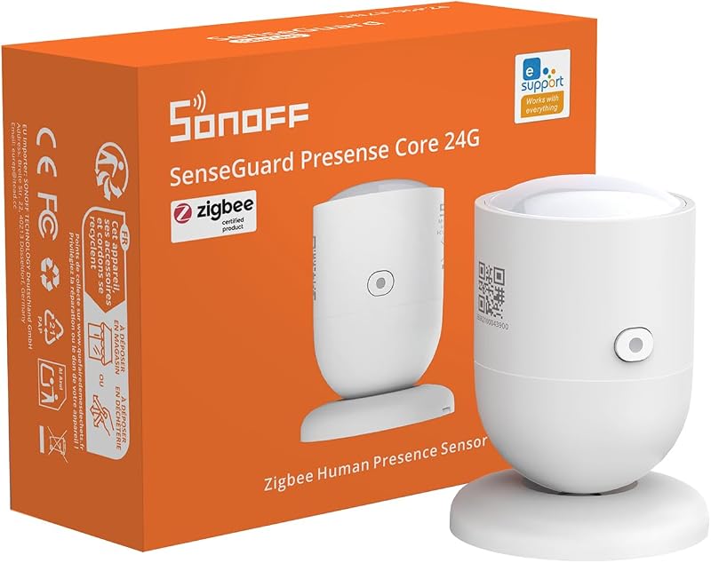 SNZB-06P24 - Rilevatore di presenza Zigbee 24 GHz, sensore di presenza con sensore di luce, rilevamento delle zone, calibrazione adattiva, compatibile con Home Assistant, Alexa & SmartThings
