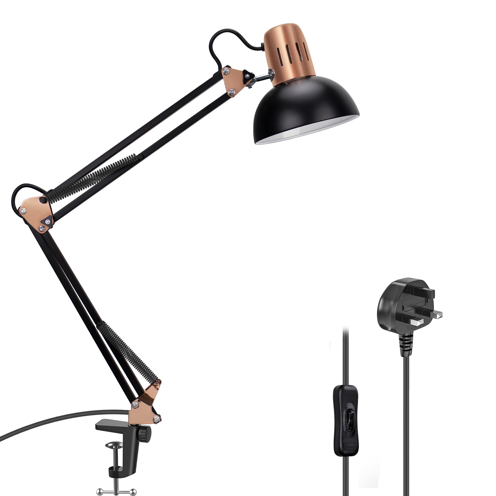 Milpoel Desk Lamp, Metal Swing Arm Table Lamp, E27 Desk Lamp, Clip on Light, Classical Swing Arm Architect Lamp, Adjustable Desk Light for Office, Reading, Bedroom, Crafts (Black)