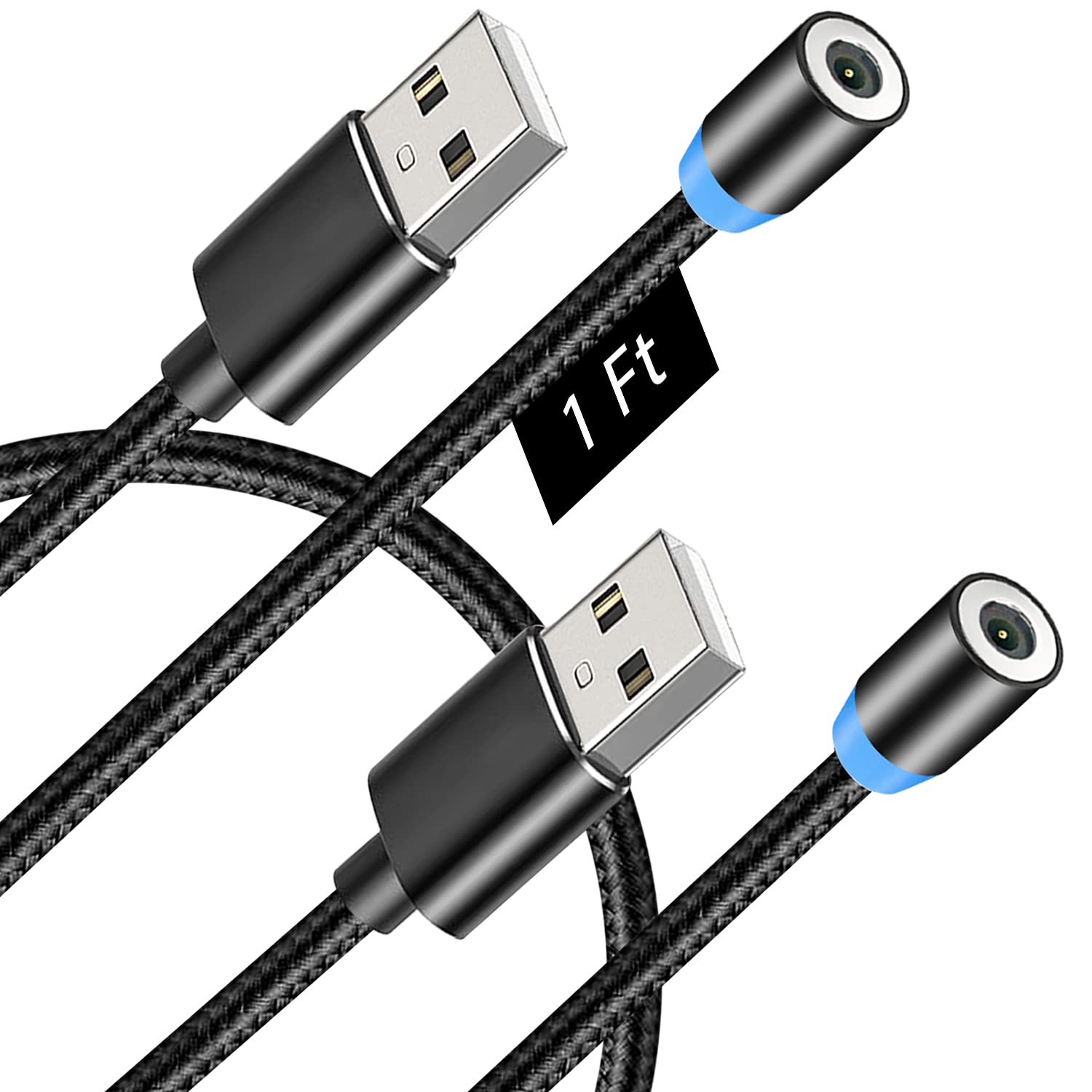Photo 1 of Terasako Magnetic Charging Cable (Not Including Magnetic Connector) [2-Pack, 1ft ], 360° Rotating Magnetic Phone Charger Cable with LED Light - Nylon-Braided Cords (Black)