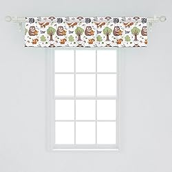 Ambesonne Forest Window Valance, Doodle Woodland