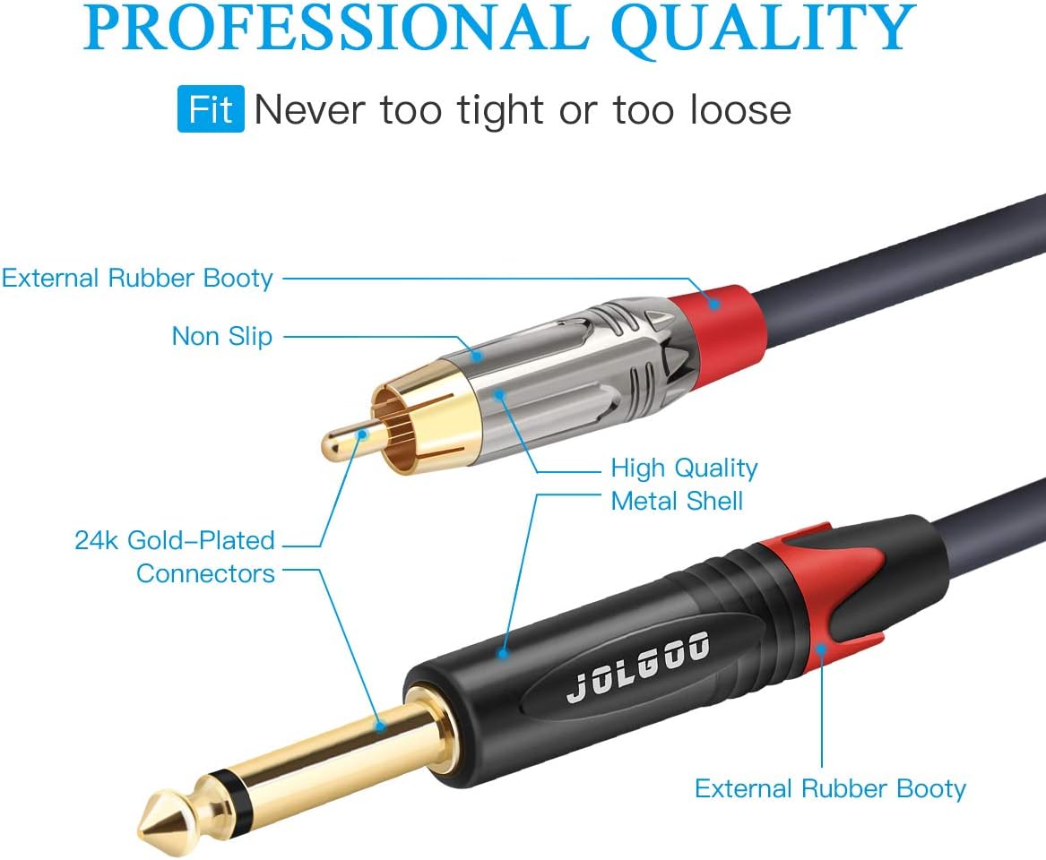JOLGOO Dual 1/4" TS to Dual RCA Stereo Interconnect Cable, 2 x 6.35mm 1/4 Inch Male TS to 2 RCA Male Stereo Audio Adapter Cable, 3.3 Feet: Home Audio & Theater