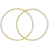 Kainier Gold Beaded Bracelets for Women 2Pairs 14K Gold Plated Stretch Bracelet Set Stackable Tarnish Dainty Natural Stone Bead Bracelets Gift