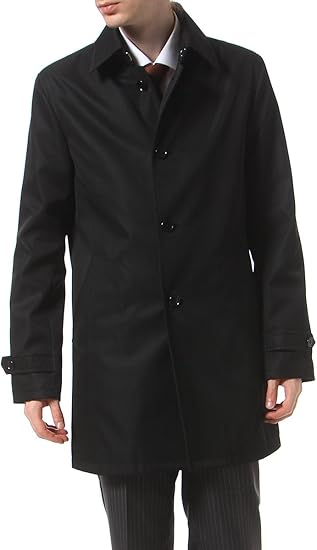 Amazon バーウィック Berwick ボンディング加工 シャドーストライプ ステンカラーコート メンズコート ビジネス ビジネスコート おしゃれ メンズビジネス ブラック M コート ジャケット 通販