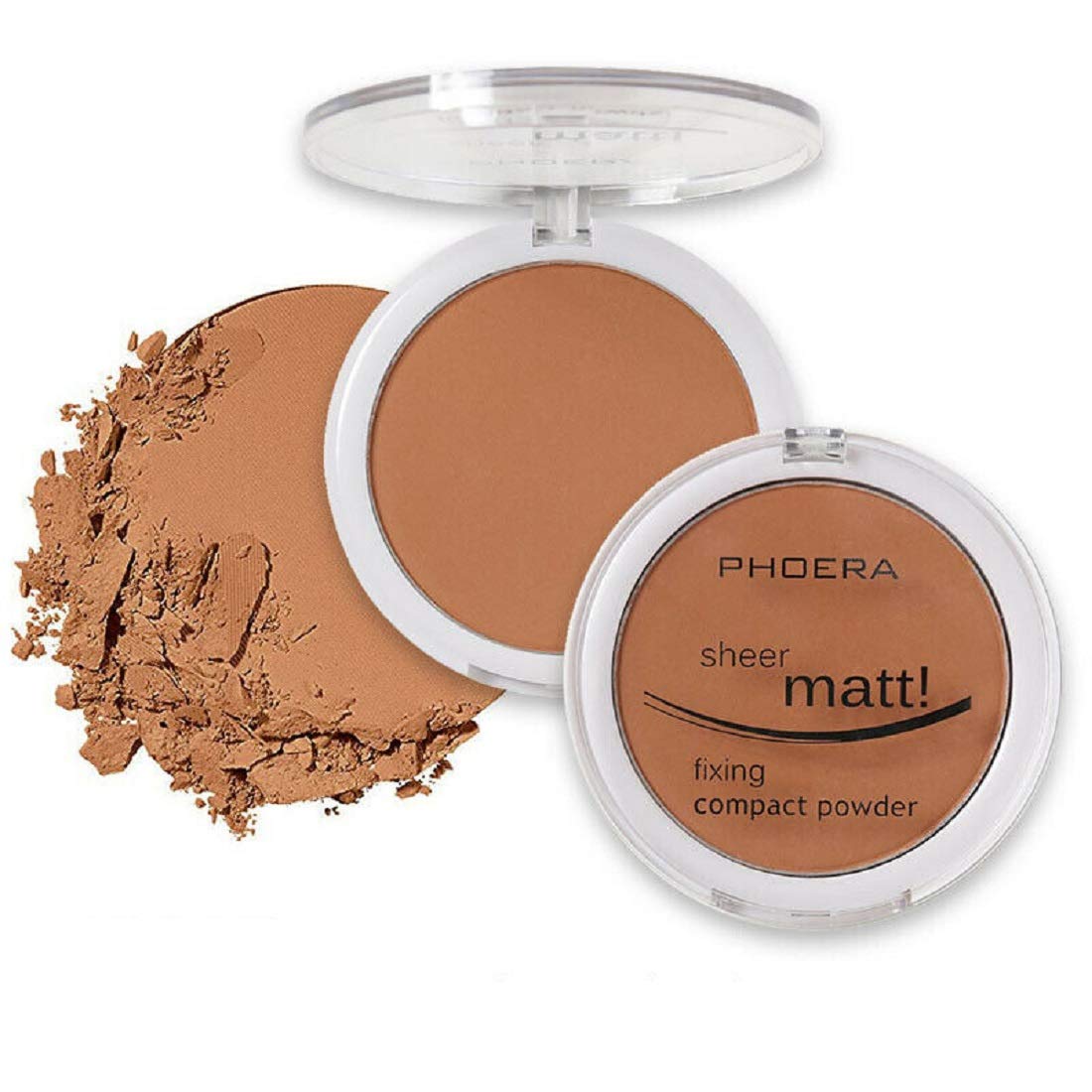 AQUAPURITY PHOERA Sheer Matte Compact Powder - Fixing Makeup Base Fixer Setting Powder Foundation Fix - Long Lasting Make Up Fixer - Skin Vitamin E Beauty Blender (206 TAN)