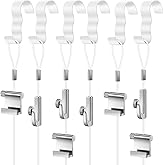 Dunzy 10 Pcs Picture Rail Hanging System Kit Picture Rail Hooks Molding Hangers with Invisible Nylon Cord and Adjustable Hooks for Exhibition, Art Gallery Supplies, White