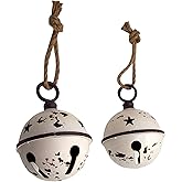 Rustic White Round Christmas Bells, Hanging Holiday Decoration, Set of Two, 6 Inches