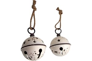 WOWSER Set of 2 Rustic White Round Christmas Bells, Hanging Holiday Decorations, 6 Inches
