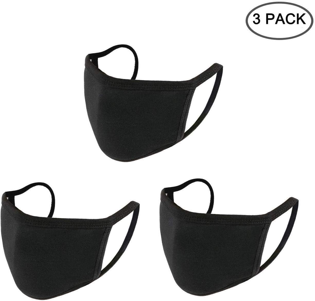 3 Pack Fashion Cotton Face Mask Mouth Cover for Men Women Outdoor Black