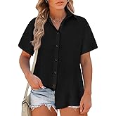RITERA Womens Plus Size Tops Button Down Roll-Up Cuffed Short Sleeve Casual Shirts Collared Summer Lightweight Blouse XL-5XL