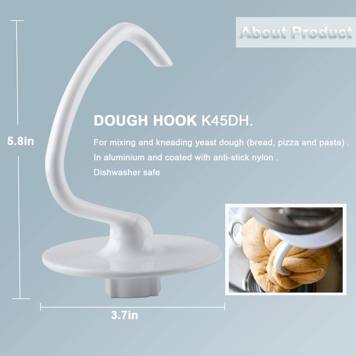 K45DH Dough Hook Compatible with KitchenAid K45 K45SS KSM90 4.5 QT Tilt-Head Stand Mixers, Bread Hook Attachment by Poweka - Image 4