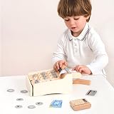 Woet White Wooden Toy Cash Register for Kids with Scanner Card Reader view 2