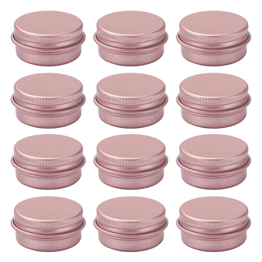12Pcs 15ml Aluminum Tin Jar with Screw Lid Empty Refillable Aluminum Round Tin Containers for Cosmetic Lip Balm Cream Rose Gold