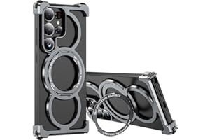 Aluminum Metal Case for Samsung Galaxy S26/ S25/S24 Ultra, Compatible with MagSafe, 360° Rotatable Kickstand, Military Grade 