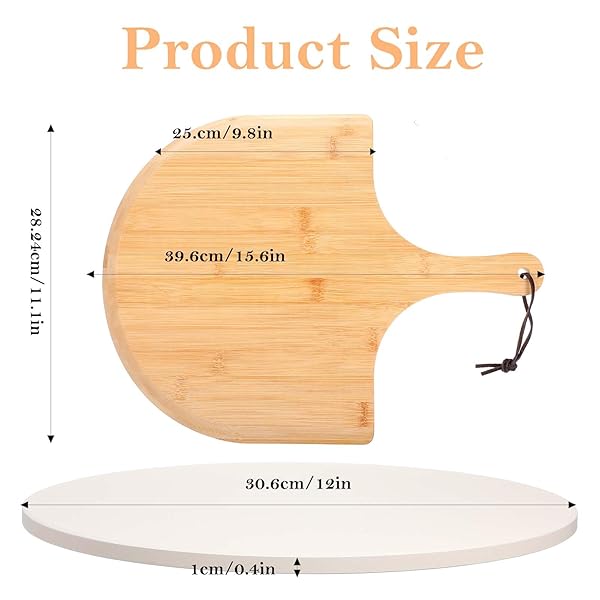 PIZZA STONES SET, HEAVY DUTY ROUND CORDIERITE BAKING STONE FOR BREAD, PIZZAS, THERMAL SHOCK RESISTANT COOKING STONE WITH BAMBOO PIZZA PEEL PADDLE FOR OVEN AND GRILL-12 INCHES (DIAMETER)
