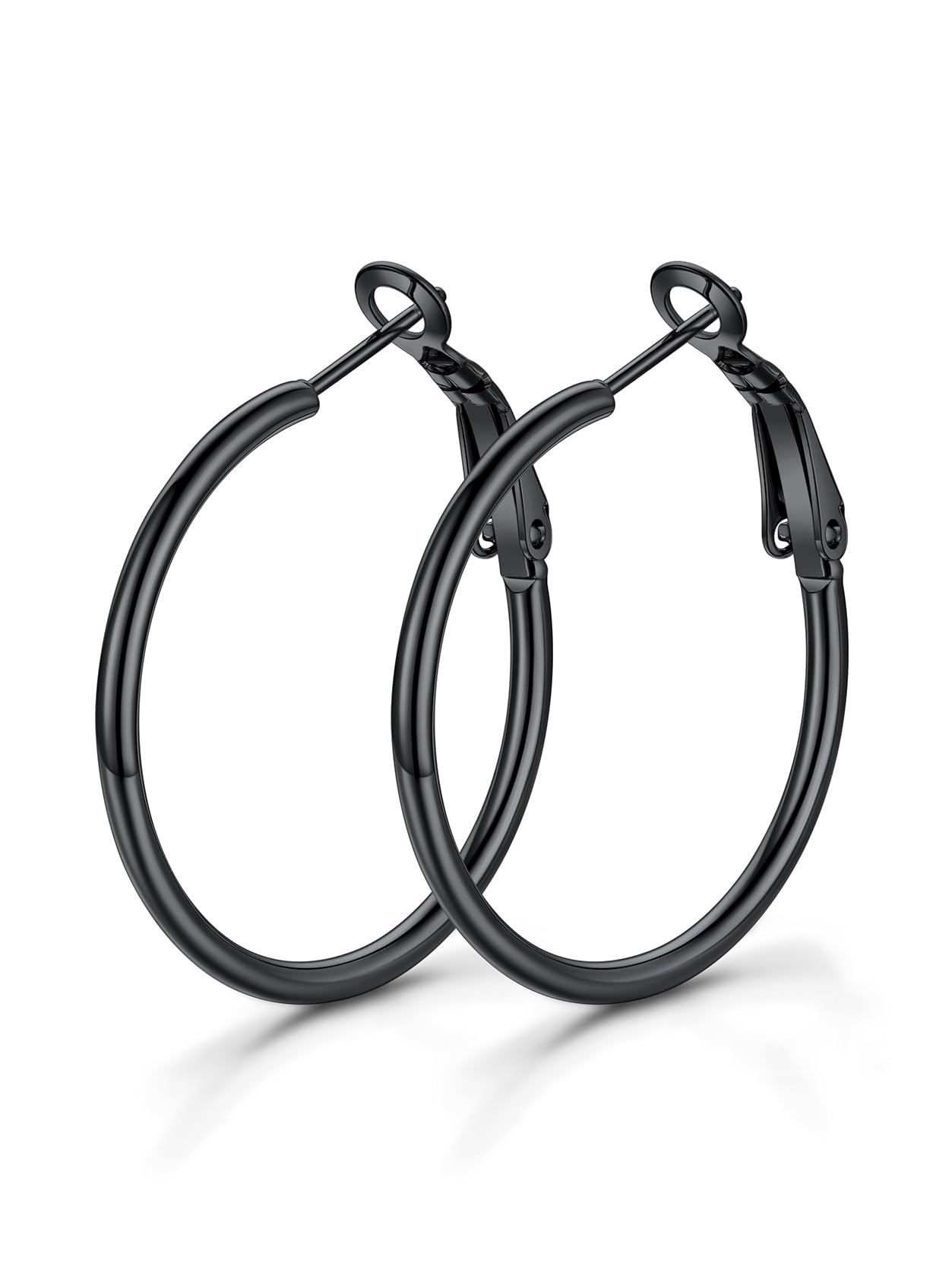 Womens Earring Hoops Black Stainless Steel Mini Hoop Earrings 30MM Lightweight Earrings for Everyday Wearing