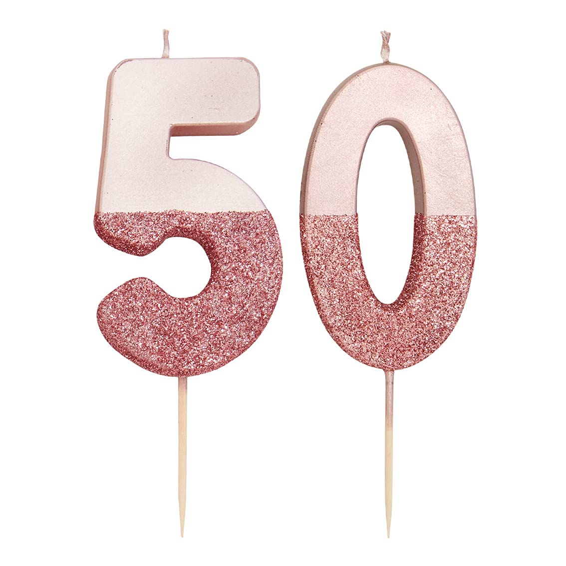Talking Tables 50th Rose Gold Birthday Number Cake Candle Topper Dipped in Glitter