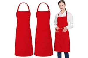 Jubatus 2 Pack 100% Cotton Aprons with 2 Pockets Cooking Chef Kitchen Adjustable Bib Apron for Women Men, Red