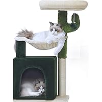 BYPASS Cat Tree 30" Cactus Cat Tower with Sisal Scratching Post for Indoor Cats, Cozy Condo with Hammock, Plush Perches and D