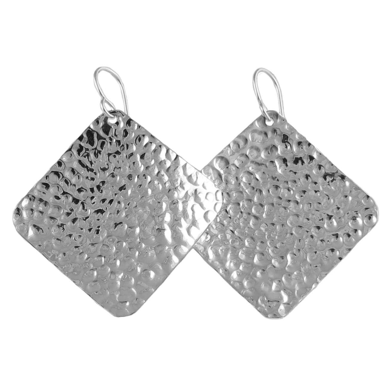 Large Square Solid 925 Sterling Silver Hammered Earrings Gift Boxed