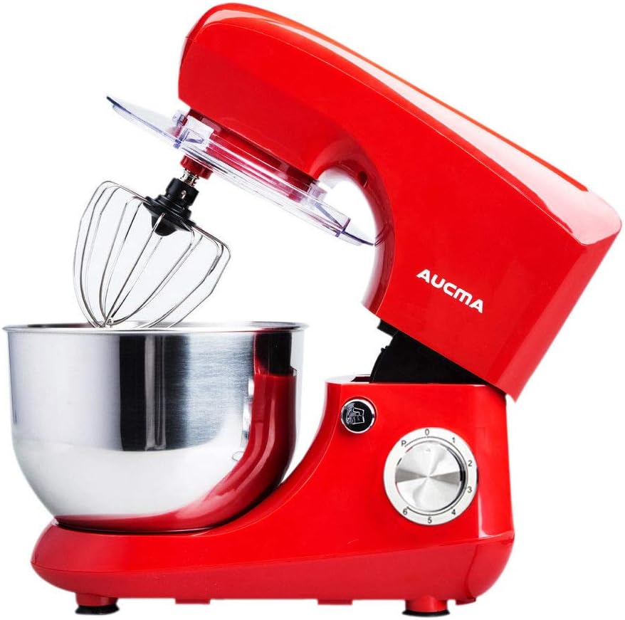 QIHANG-UK Electric Stand Mixer 800W for Baking Cake Mixer Kitchen Food Mixer with 5.5L Bowl Beater Whisk Dough Hook Splash Guard (Red)