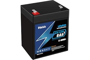 JEMESI 6Ah 12V Lithium LiFePO4 Battery, 6Ah Lithium Iron Phosphate Battery, Deep Cycle Rechargeable Battery, Perfect for Lamp, Scooters, Children Toys, Built in 6A BMS