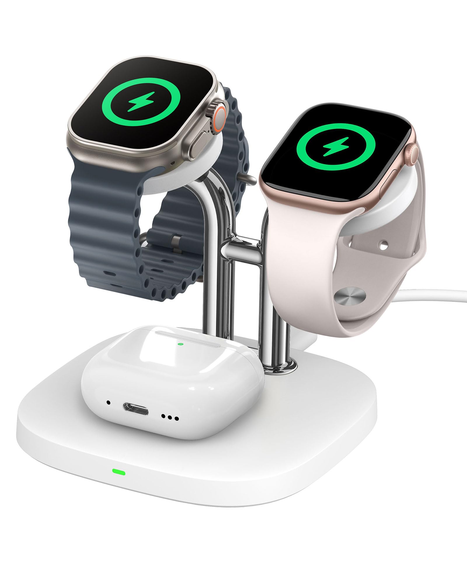SwanScout Dual Watch Charger for Apple Watch Ultra 3/11/10/9, Wireless Charging Station for AirPods Pro 3/4, SwanScout 704A (No Adapter) (White)
