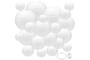 GAILROSO 21Pcs White Paper Lanterns,White Chinese Lantern with Tape and String,Hanging Round Lanterns Decorative Outdoor for Party Decorations,Birthday,Wedding,Christmas Party,New Year
