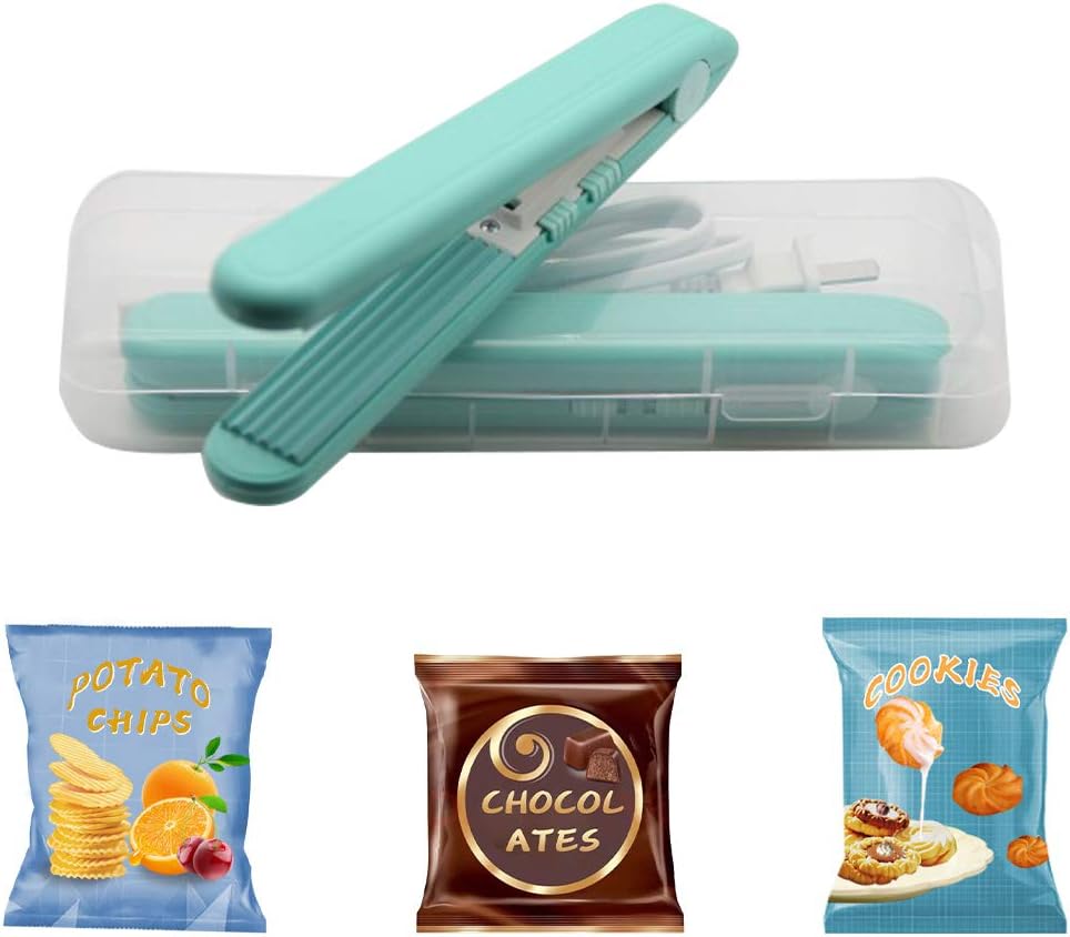 Mini Bag Sealer,Heat Sealer,Chip bag sealer,Handheld Food Sealer Bag Resealer for Food Storage,Portable Smart Heat Sealer Machine with 2 Smart Switches on the Side for Plastic Bags, Snack Bags, Chip Bags, paper crimper,Vacuum food storage bag. (Green (Light))