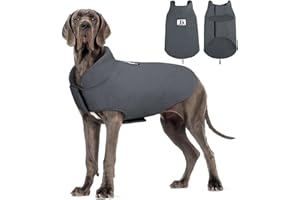 DENTRUN Windproof Winter Warm Fleece Medium Large Dog Coat Reversible Puppy Jacket Reflective Soft Pet Vest, Cold Weather Dog Sweater Apparel Leash Access Overcoat for Large Breeds, Grey, L